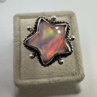 Anillo de plata esterlina 925 ópalo aurora estrella joyería ópalo facetado ópalo laboratorio Foto 1 de 4