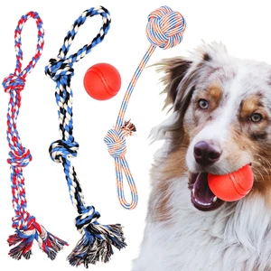 Hundespielzeug 4er Pack großes Hundespielzeug zum aggressiven Kauen - Hundeseile & Ball - Bild 1 von 12