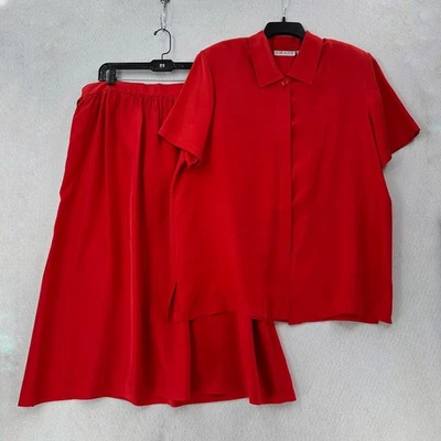VTG Chaus Red 100% Silk Dress Outfit Set Size XL 2 Piece Dress Skirt & Blouse - Image 1 of 4