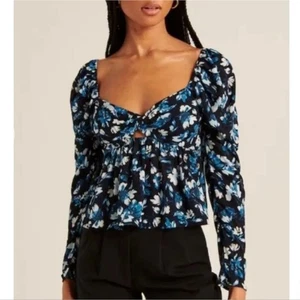 Abercrombie & Fitch L/S Sheer Twist-Front Top Blue Floral, Sz Sm Fairy Coquette - Picture 1 of 12
