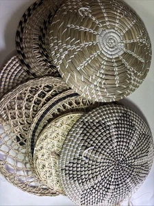 Korb Wanddeko 9er Set Wandkorb Rattan Spiegel Boho Landhaus Deko - Bild 1 von 12