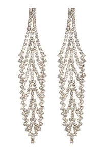 Clip On Earrings gold long drop chandelier with clear crystals - Carew G - Picture 1 of 3
