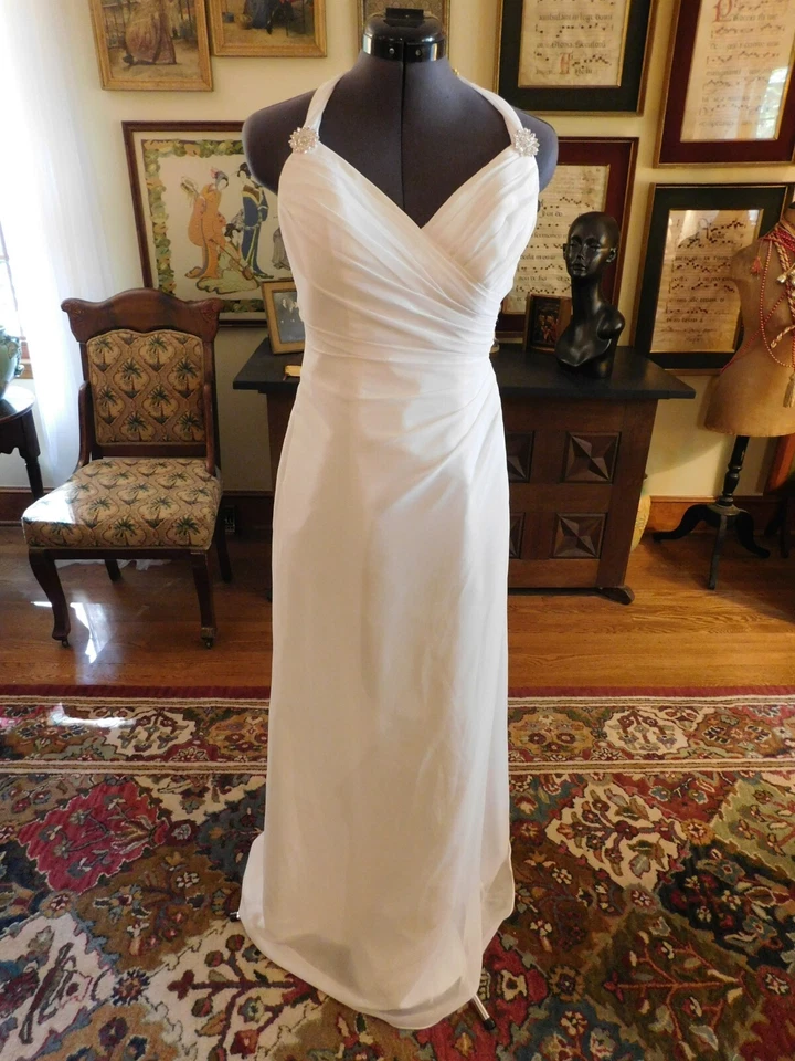 HERMOSO VESTIDO DE NOVIA AJUSTADO LÍNEA A BLANCO ACANALADO CORPIÑO ORGANZA S 4 Foto 1 de 4