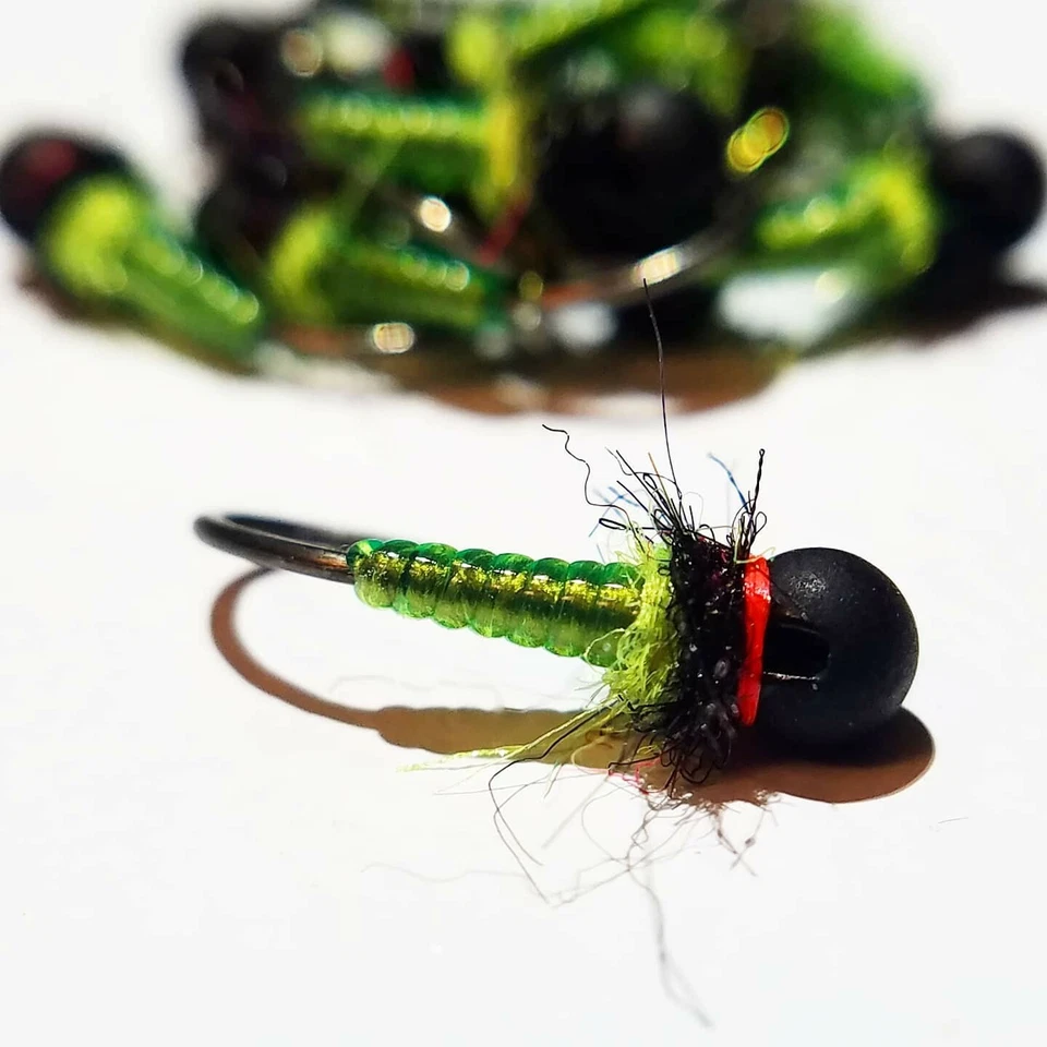 Tungsten bead head nymphs. (3 pieces.)"Euro D-Rib Hotspot Caddis." - Image 1 of 1