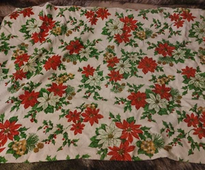 Vtg Terrycloth Xmas Tablecloth Poinsettia flowers 51 x 31 - Picture 1 of 8