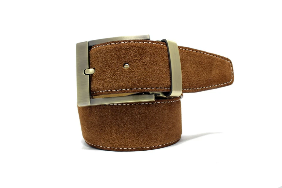 Marco Valentino Cognac Suede Men's Belt with White Side Stitching - Image 1 of 1