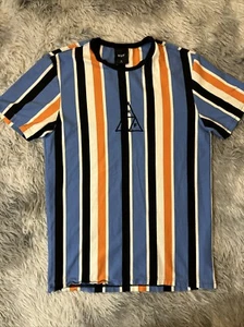 HUF Tee Mens Sz Medium Blue & Orange Stripe Short Sleeve Shirt Skater Graphic - Picture 1 of 5