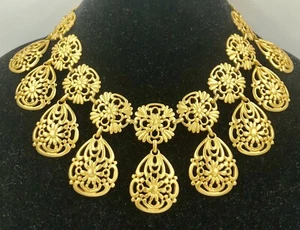 Kenneth Jay Lane KJL Gold Halskette Blume Choker Halsband 70er Vintage 18" - Bild 1 von 10