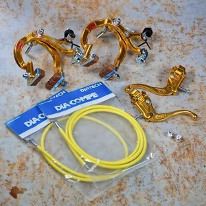 Dia-Compe MX-1000 / Tech-4 Complete Old School BMX Brake Set Front & Rear Gold - Picture 1 of 1