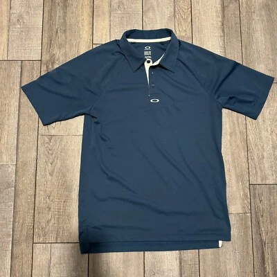 Oakley Mens Golf Shirt Medium Collared Henley Short Sleeve Blue Casual - Image 1 of 4