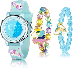 3 Pieces Kids Unicorn Watch and Unicorn Bracelet Waterproof Toddler Digital Watc - Picture 1 of 7