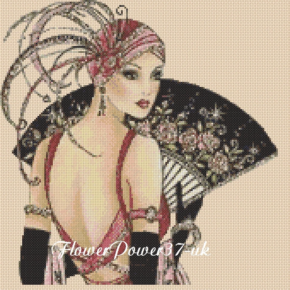 Art Deco Lady Cross stitch chart  Art Deco Lady 11   FlowerPower37-Uk - Image 1 of 1