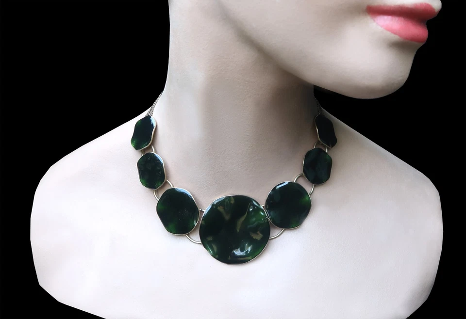 Pilgrim Danish Design Green Enamel & Gold Tone Choker Adjustable Length Necklace - Image 1 of 4