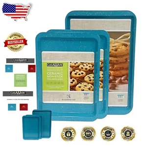3pc Blue Granite Ceramic Nonstick Cookie Sheet Set - Fun & Functional Bakeware - Picture 1 of 6