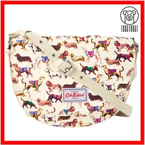 Cath Kidston Cross Body Bag Curved Saddle Small Sketchbook Dog Oyster Shell CK41 - Picture 1 of 11