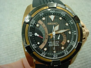 MENS LARGE SEIKO VELATURA KINETIC DIRECT DRIVE WRIST WATCH BLACK DIAL - Picture 1 of 13
