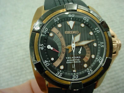 RELOJ PULSERA SEIKO VELATURA KINETIC DIRECT DRIVE GRANDE PARA HOMBRE ESFERA NEGRA Foto 1 de 4