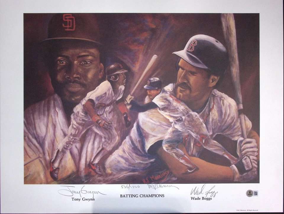 Wade Boggs & Tony Gwynn Signed 19x24 Batting Champions Lithograph BAS COA Padres - Image 1 of 4