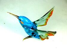 hand blown glass animal hummingbird murano style figurine ornament blue red 3.8"