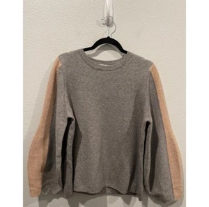 THML Round Neck Grey Tan Ballon Sleeves Sweatshirt Size M - Picture 1 of 4