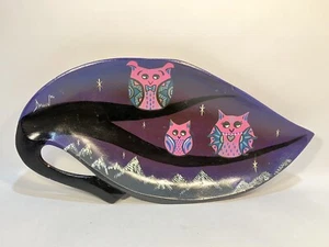 Hand Painted Wooden Tray Spooky Owls Night Scene Halloween Decoration - Picture 1 of 9