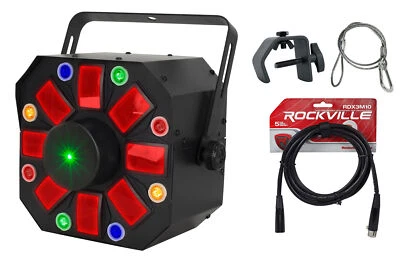 Eliminator Furious Three RG LED DMX Moonflower/Laser Effect Light+Cables+Clamp - Image 1 of 4