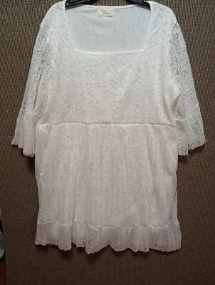 Vestido Feminino Sugar Fox Boho Flowy Gola Quadrada Tamanho 2XL Renda Branca - Imagem 1 de 4