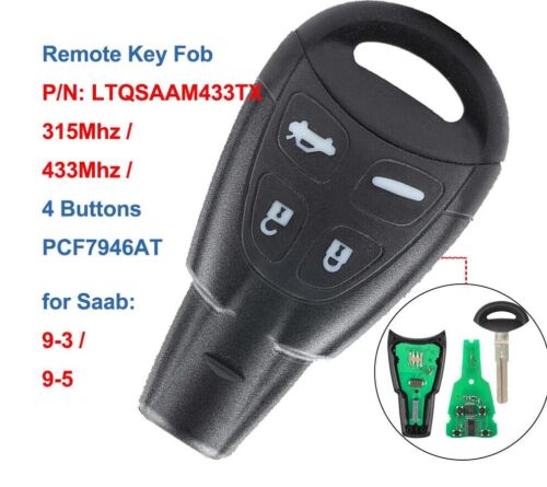 Remote Car Key Fob 315 / 433MHz PCF7946AT for SAAB 9-3 9-5 2003 2004 2005 2006