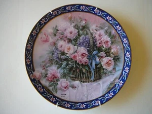 Lena Liu's Basket Bouquets "Roses" 1992 Fine China Collector Plate W Wall Hanger - Picture 1 of 8