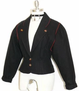 LODENFREY WOOL Women SHORT JACKET Austria PLEATED Peplum Blazer BLACK b34" 4 XS - Picture 1 of 6