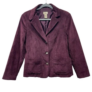 LLBean Jacket Womens Size 8 Burgundy Corduroy Button Up Blazer Lined Casual - Picture 1 of 13