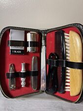 Vtg Mens Leather Travel Grooming Shaving Leather Case Kit Vanity Austria Unused