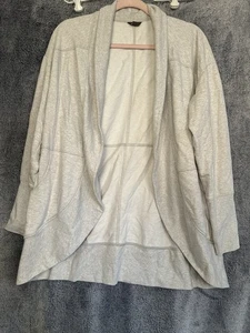 Eddie Bauer Cardigan Womens Large Gray Open Front Fleece Pockets Thumbholes Cozy - Picture 1 of 8