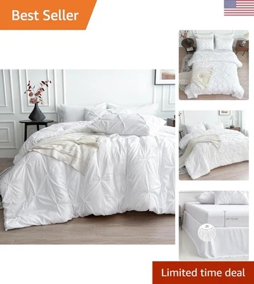 Juego de edredón blanco de 7 piezas para todas las estaciones - ropa de cama cómoda y elegante Foto 1 de 4