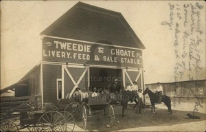 RPPC Westville,OK Tweedie & Choate, Horses Stable Adair Co Oklahoma Real Photo - Picture 1 of 5