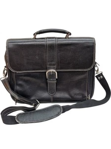 Pierre Black Leather Business Bag Laptop Bag Adjustable Shoulder Strap - Picture 1 of 8