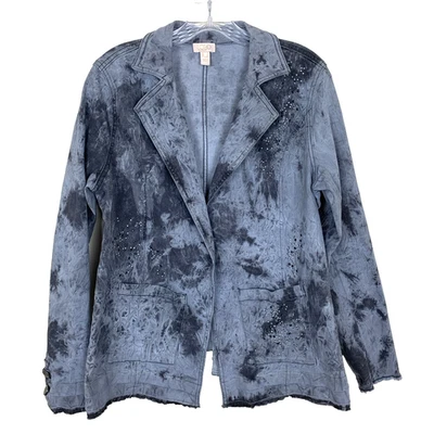 LOGO Lavish Lori Goldstein Womens 8 Denim Blazer Jacket Gray Boho Studded Edgy - Image 1 of 4