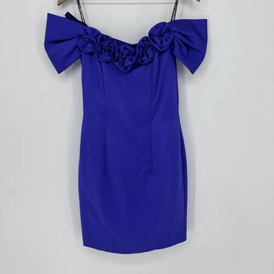Vintage Roberta Dress Womens Size 5/6 Purple Off Shoulder Bow Party 80s Prom - Image 1 of 4