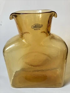 NEW Vintage Blenko Glass Water Bottle Amber/Gold 8" x 6 1/4" - Picture 1 of 8