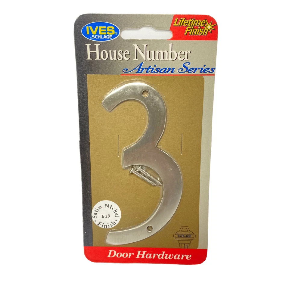Ives SCHLAGE 4 inch House Number Three (3) Artisan Series Satin Nickel - Image 1 of 1