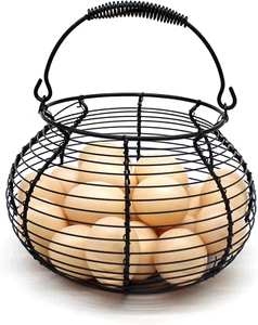 Elegant Wire Egg Basket with Handle Primitives Vintage Gathering Basket Black - Picture 1 of 3