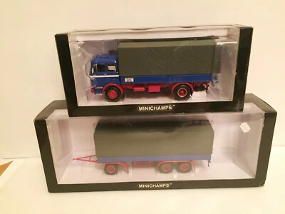 1/43 Truck Mercedes Benz LP 1620 Pritschenwagen and 3 axle trailer Minichamps  - Image 1 of 3