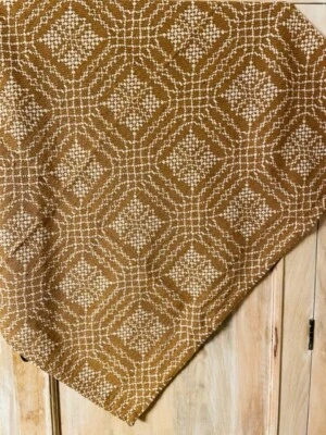 New Primitive DARK MUSTARD COVERLET TABLE SQUARE Tablecloth Topper 34" - Image 1 of 2
