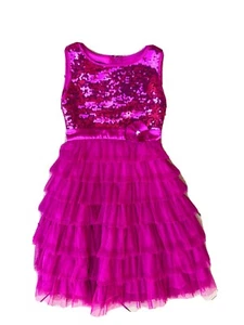 Biscotti Hot Pink Sequin Flower Ruffle Bow Dress Size 10 Boutique Kate Mack - Picture 1 of 6