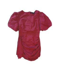 Strut & Bolt Red Mini Dress Sz Medium Puffy Sleeve Short Draped Skirt Cotton - Picture 1 of 8