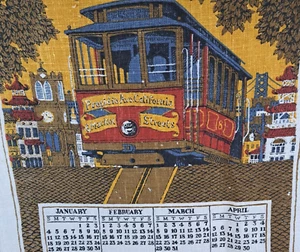 1981 Calendar Towel San Francisco Cable Cars Linen 26.25" x 16.75" - Picture 1 of 6