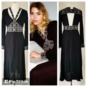 Staring Stars Urban Outfitters Black Embroidered Boho Long Sleeve Maxi Dress 10 - Picture 1 of 9