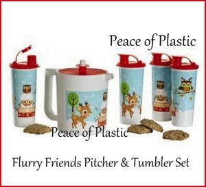 Tupperware New Reindeer Flurry Friends BeveragePitcher & Fliptop Tumblers Set - Picture 1 of 1