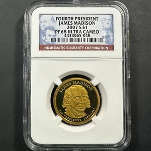 2007-S $1 James Madison Presidential Dollar, PROOF, NGC PF68 UCAM (85196) - Picture 1 of 2