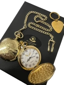 Engraved The Beatles Gold Pocket Watch and Signed Plectrum Keyring Gift Set - Picture 1 of 6